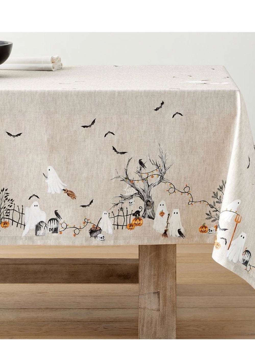 Pottery Barn Scary Squad Cotton Outdoor Oilcloth Table Cloth Flax